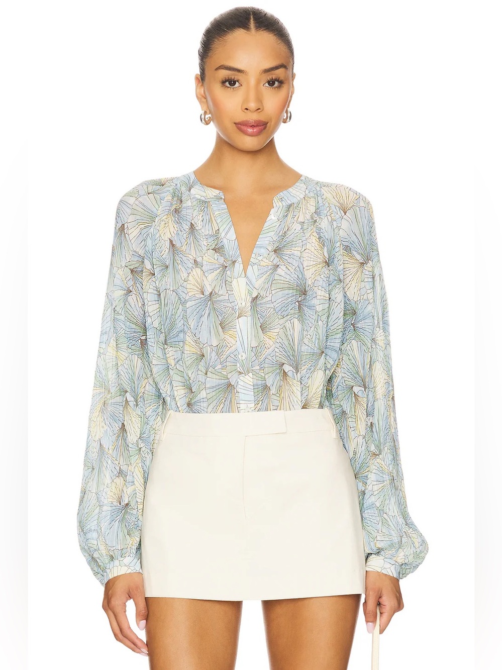 VERONICA BEARD fennel pleated blouse in powder blue multi Sz 14